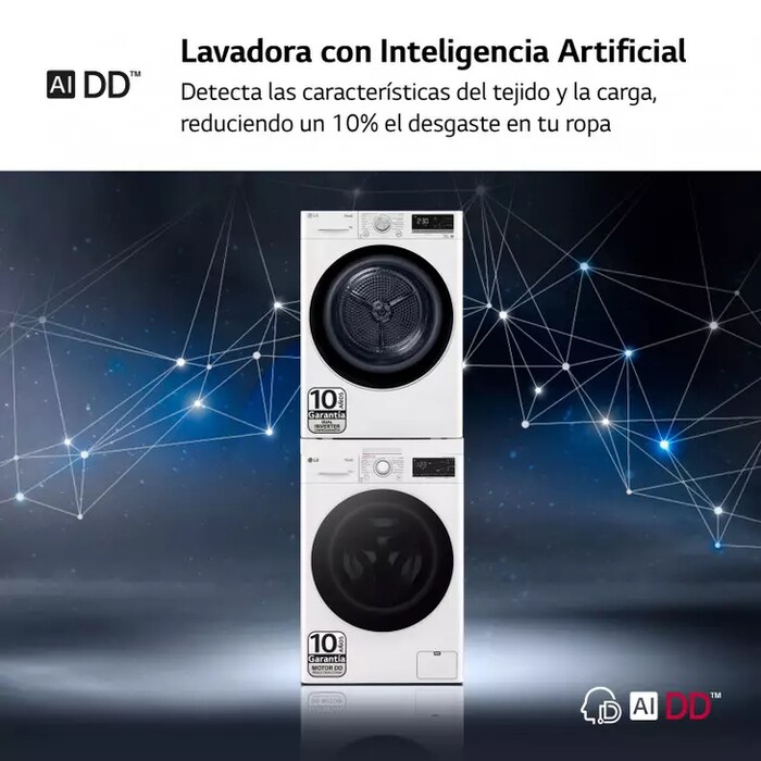 LG Outlet Torre de Lavado, Blanca, Lavadora inteligente 10kg, 1400rpm, Un 10% mas eficiente que A + Secadora 8kg, A+++, TORRE1008KG.OUTLET